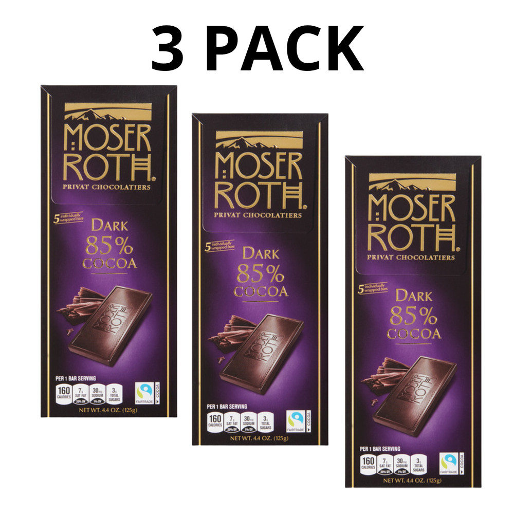 Moser Roth Dark Chocolate 85% Cocoa Chocolate Bar, 4.4 oz – 3 PACK