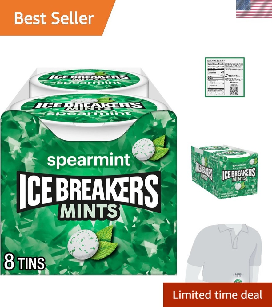Travel-Ready Spearmint Sugar-Free Mints | 8 Tins of Refreshing 1.5 oz Treats
