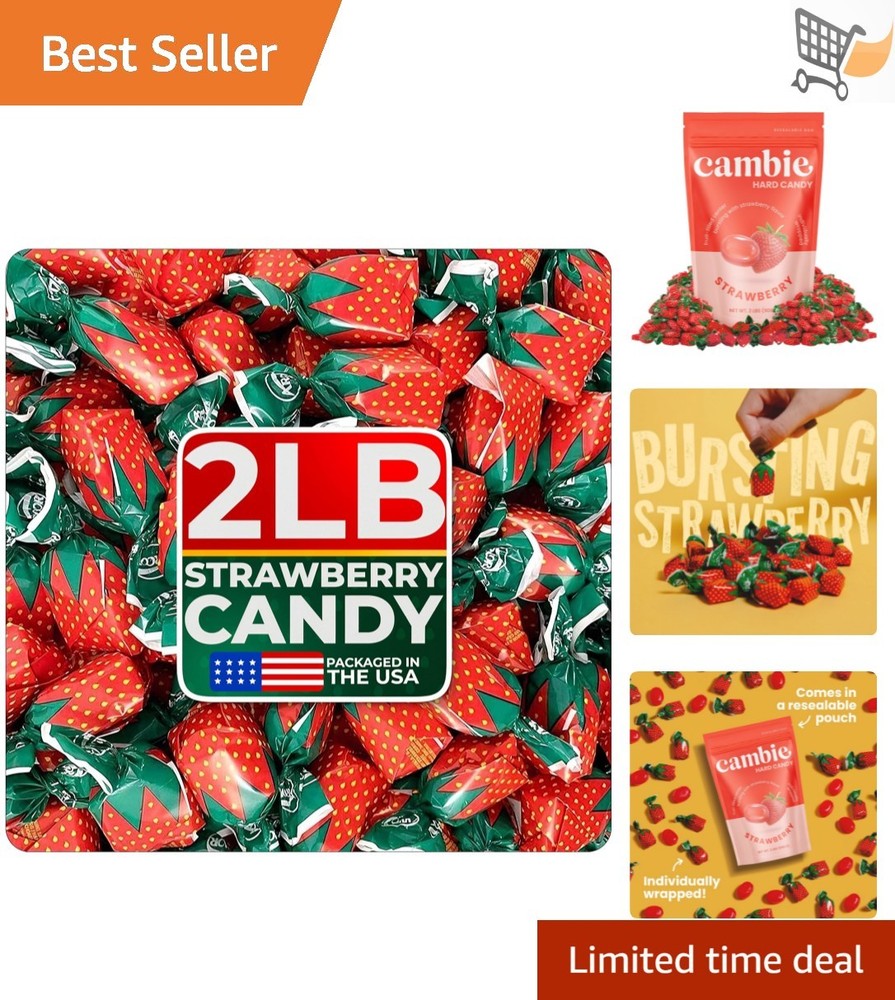 Strawberry Hard Candy Bulk Individually Wrapped 2 lbs Party Favors Filler