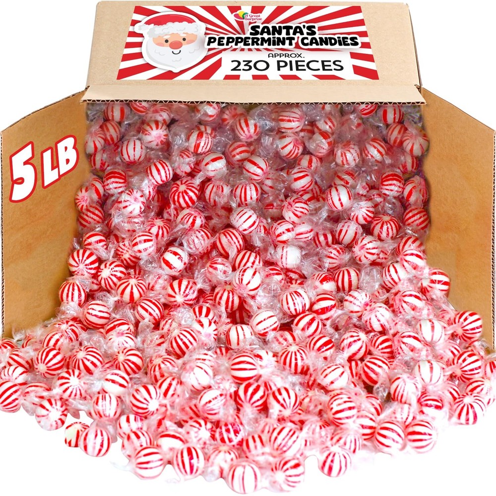 Christmas Peppermint Balls – 5 Pounds – Holiday Mint Bulk Hard Candy – Red and