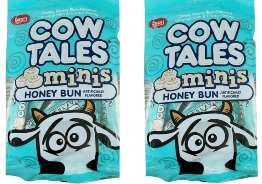 2 x 4oz ea. Goetze’s Cow Tales Minis Honey Bun Flavor Chewy Caramel Cream Center