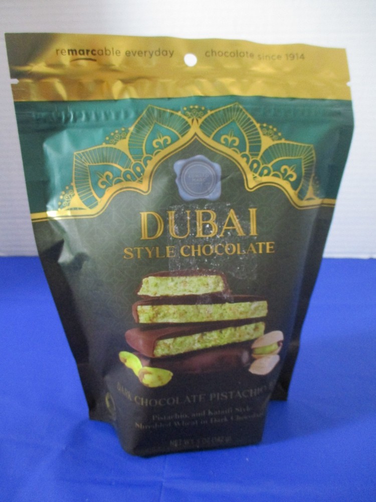 2 Edward Marc Dark Chocolate Dubai Style Pistachio Bark 7.5 Ounce Bag