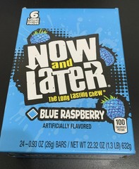 24 Now & Later Original Taffy Chews Candy Blue Raspberry 0.93 Ounce Bar
