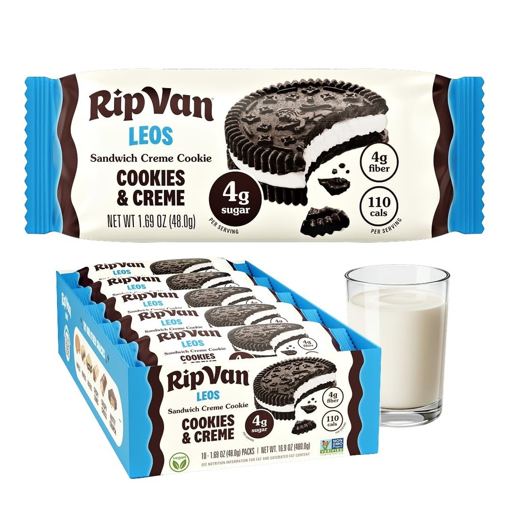 Rip Van LEOs – Cookies and Cream Sandwich Cookies – Low Sugar Snack Cookies -…