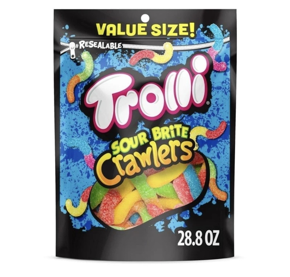 Trolli Sour Brite Crawlers Candy Sour Gummy Worms 28.8 Ounce Resealable Bag