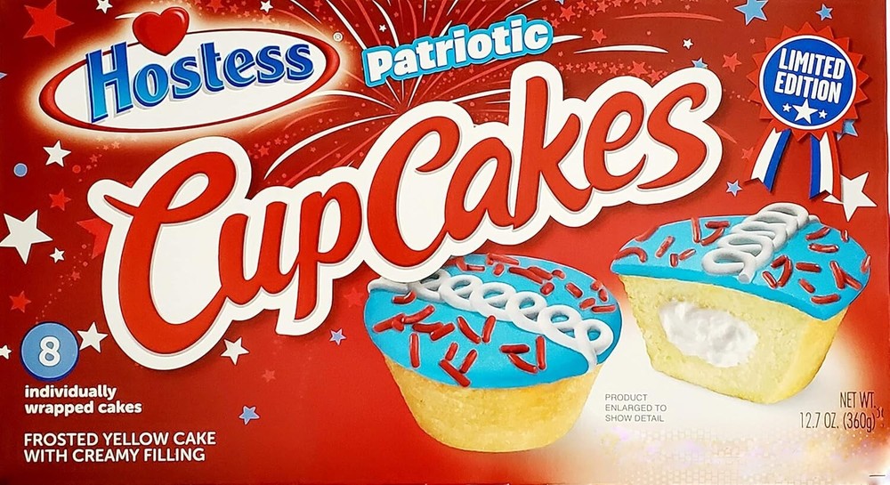 Hostess Patriotic Cupcakes Limited Edition 8 Individually wrapped cakes (2 PACK)