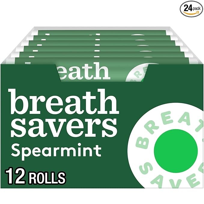 BREATH SAVERS Spearmint Sugar Free Breath Mints Rolls, 0.75 oz (24 Count)