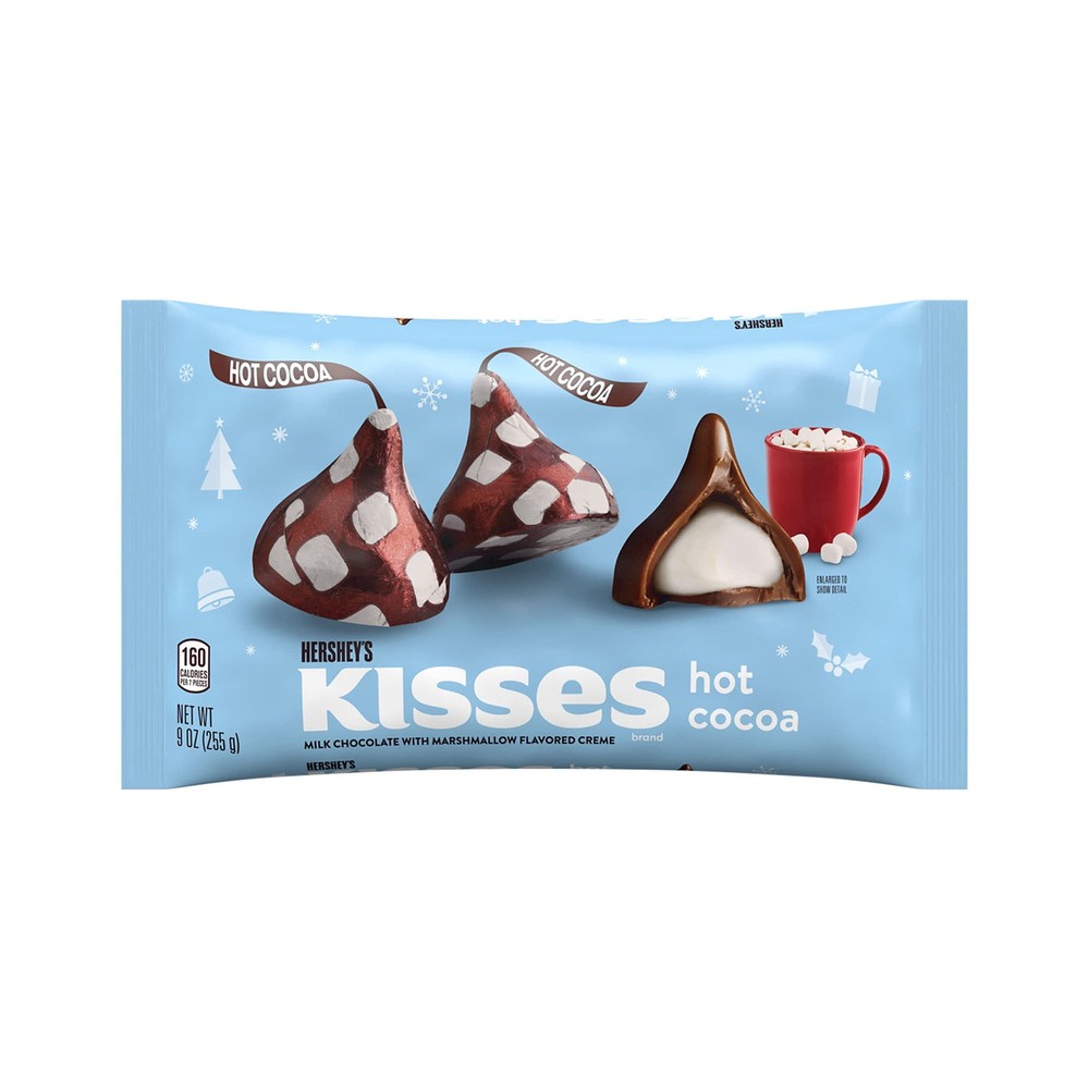 HERSHEY’S KISSES Hot Cocoa Flavored Milk Chocolate Christmas Candy Bag 9 oz