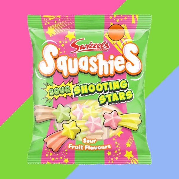 Swizzels Squashies Sour Shooting Stars Bag 4 oz Bag Foam Candy