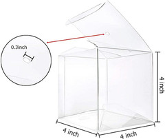 20 Pack 4”X 4” X 4” Clear Candy Apple Boxes with Hole and Sticks Set Food Gra