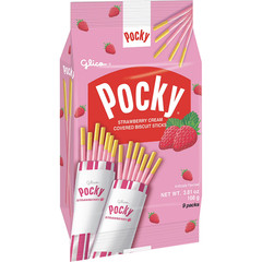 (4 pack) Glico Strawberry Cream Covered Biscuit Sticks, 3.81 Oz, 9 Count