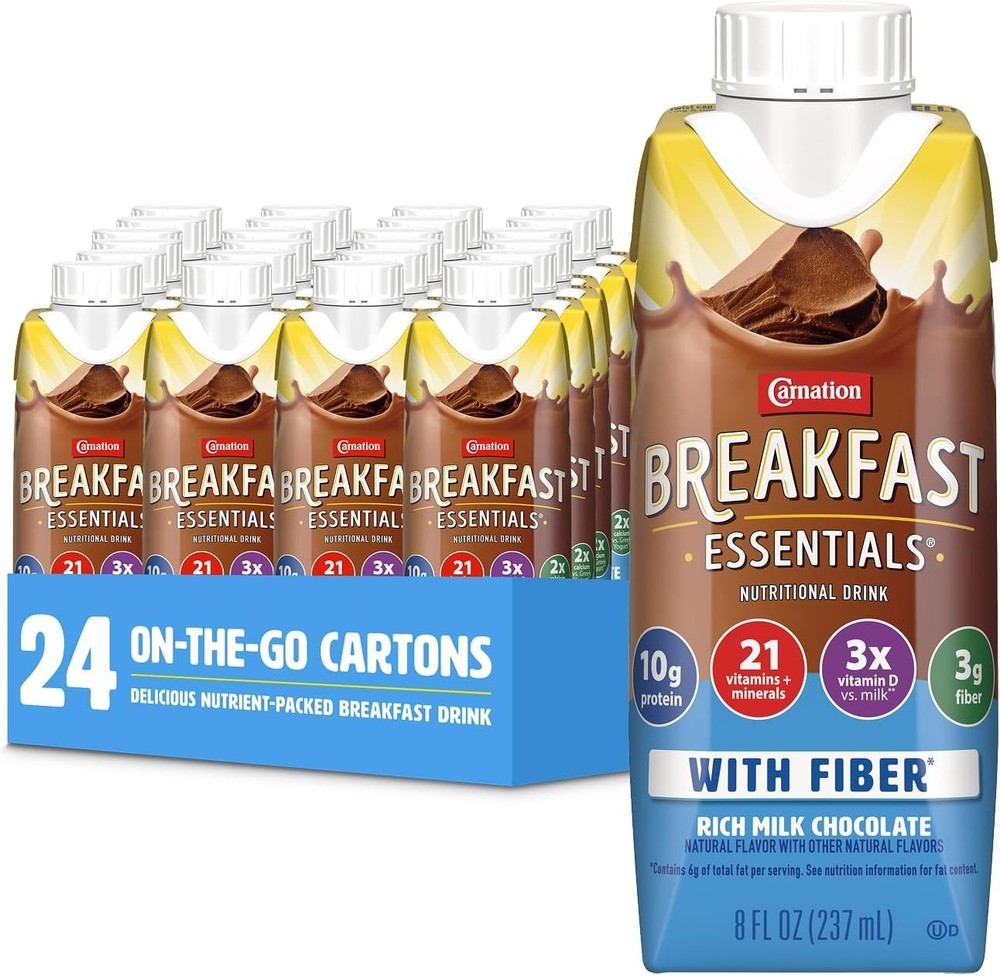 Carnation Breakfast Essentials Ready to Drink with Fiber, Rich Milk Chocolate, 8
