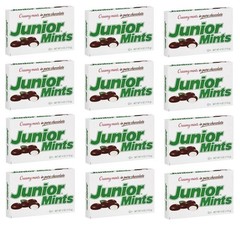 12 Boxes- JUNIOR MINTS In Pure Chocolate Candy Theater Box 3.5 oz FREE SHIP