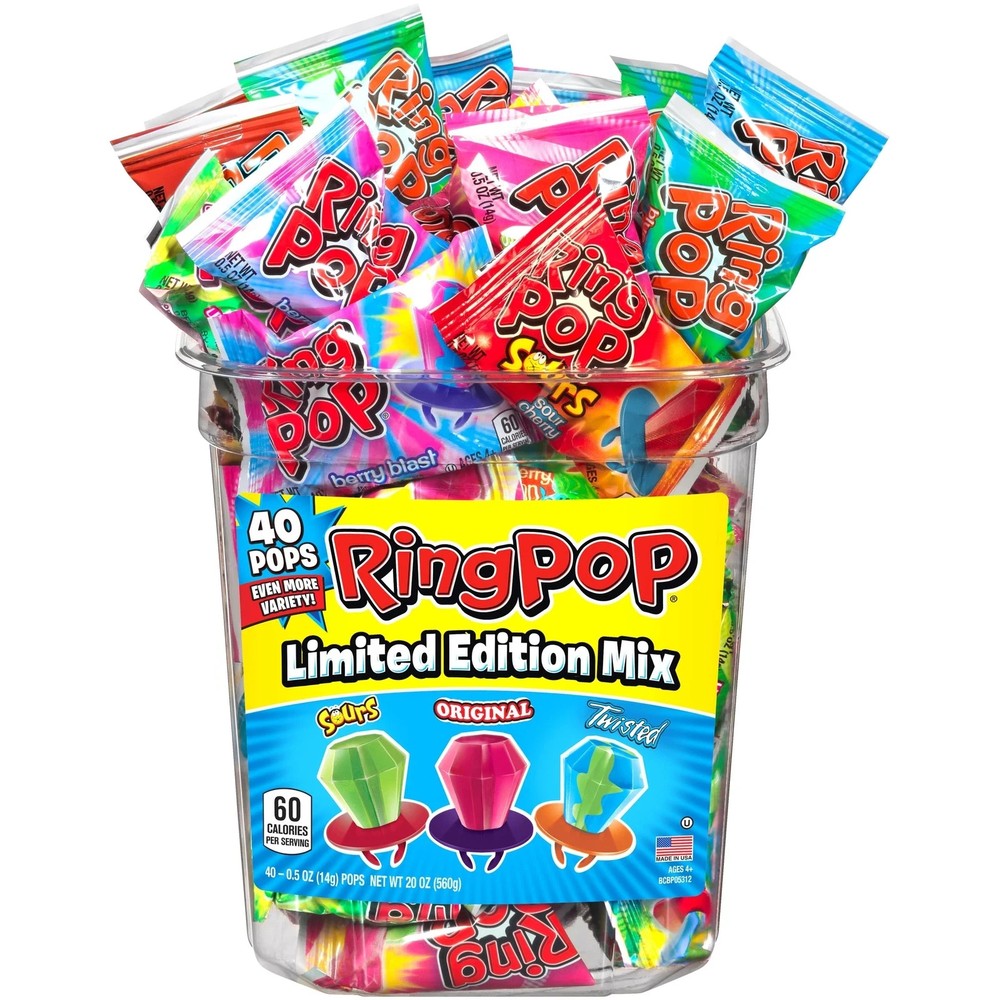 Ring Pop Hard Candy Pops, Variety Pack, 560 grams, 40 Count