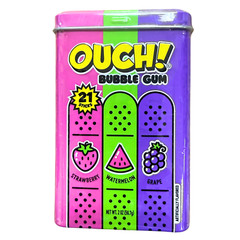 Ouch! Bubble Gun Tin- 2 Count- NEW!!! 42 Sticks- 3 Flavors