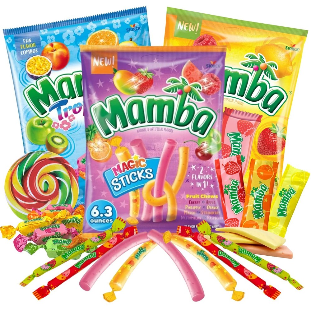 Mamba Chewy Candy Assortment, Tropical Chews, Fruit Strips &Magic ~ 6.5 oz Bag e