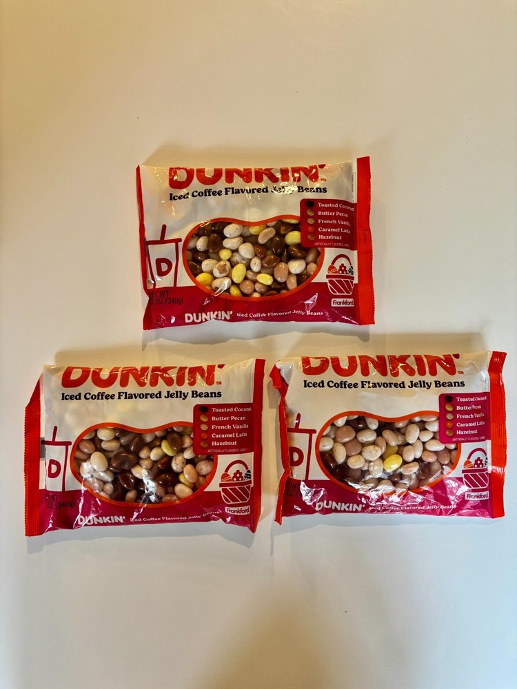 3x Dunkin Donuts 12 Ounce Bag Iced Coffee Flavored Jelly Beans Best By 11/2026