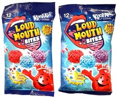 2 x .84oz Bags Kool-Aid Loud Mouth Bites Popping Candy Grape+Cherry+Tro.Punch 1a