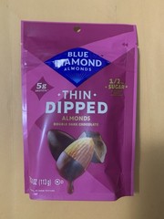 Blue Diamond Almonds Thin Dipped Double Dark Chocolate 1/2 Sugar 4 Oz. BB 1/27
