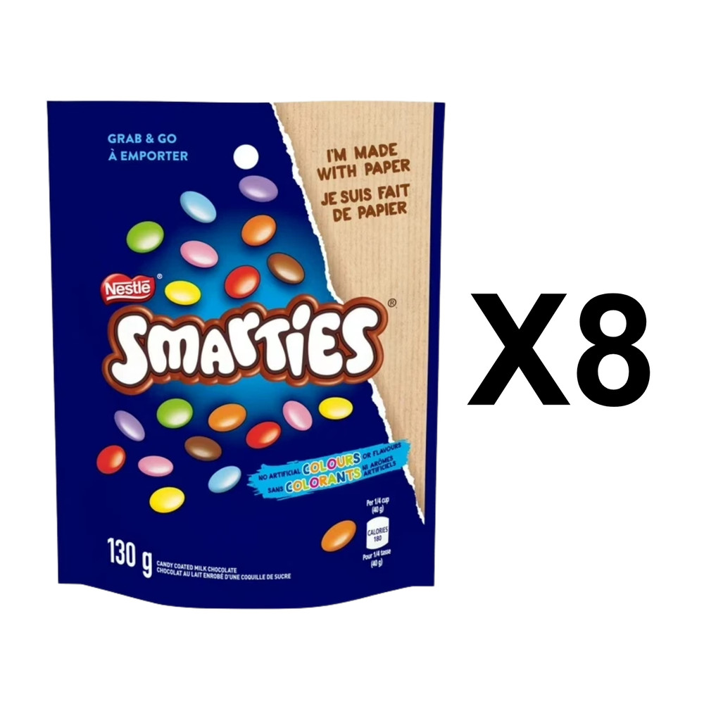 Nestle Smarties Candy Coated Milk Chocolate Bag 130g Sweet Treats Gift (8 Packs)