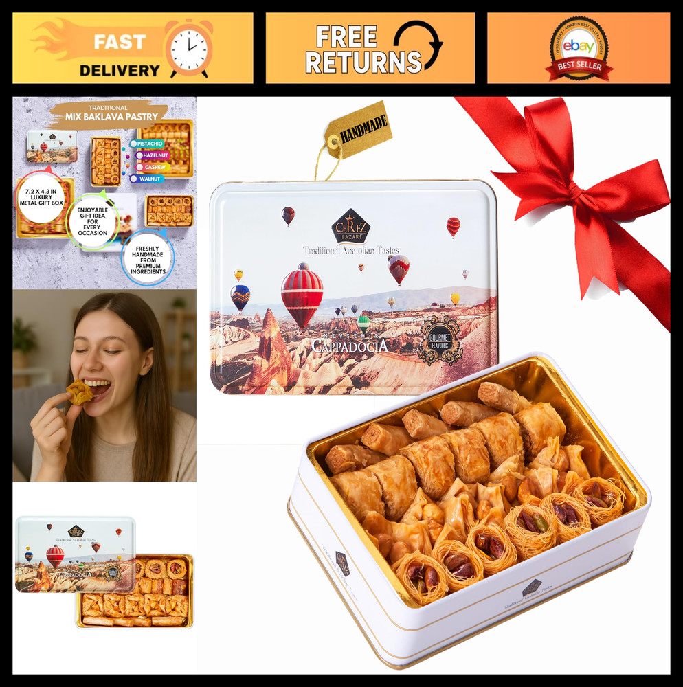 Delicious Baklava Gift Box 8.5oz – Rich Pistachios, Walnuts, Hazelnuts & Cashews