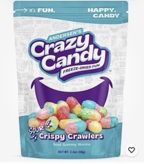 6X- Andersen’s Freeze Dried Crazy Candy Sour Crispy Crawlers 2.4oz- Box Of 6 Bag