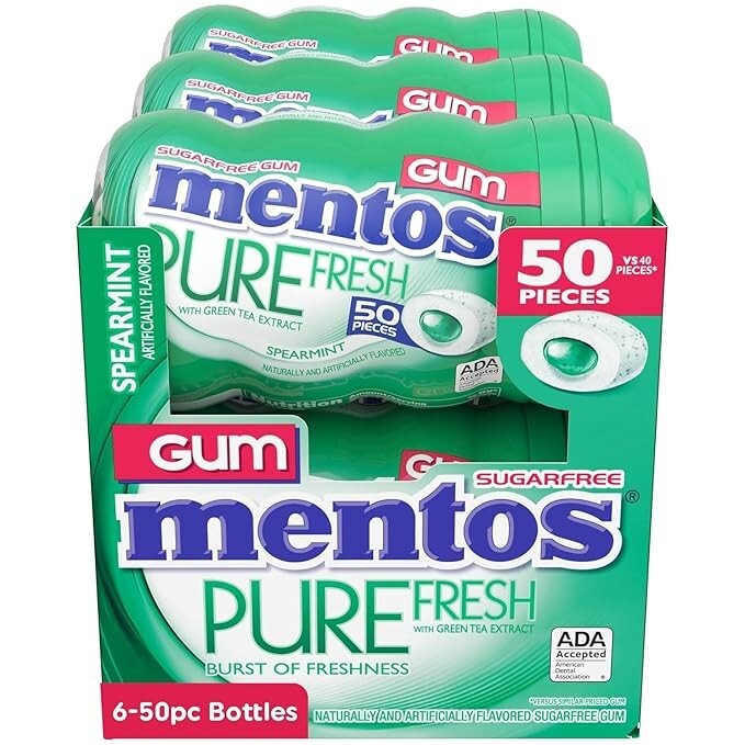 Mentos Pure Fresh Sugar-Free Chewing Gum with Xylitol, Spearmint, 50 Piece