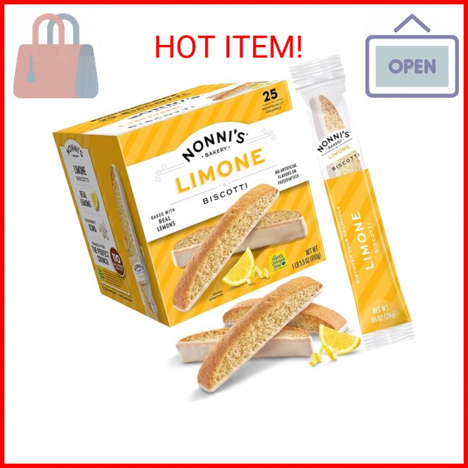 Nonni’s Limone Lemon-Iced Biscotti Cookies – Individually Wrapped Italian Tea-Ti