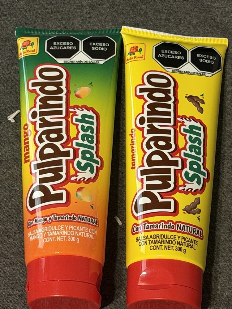 2 pack de la Rosa Pulparindo Splash Mango Tamarind Gummy Tube 300g Mexican Candy