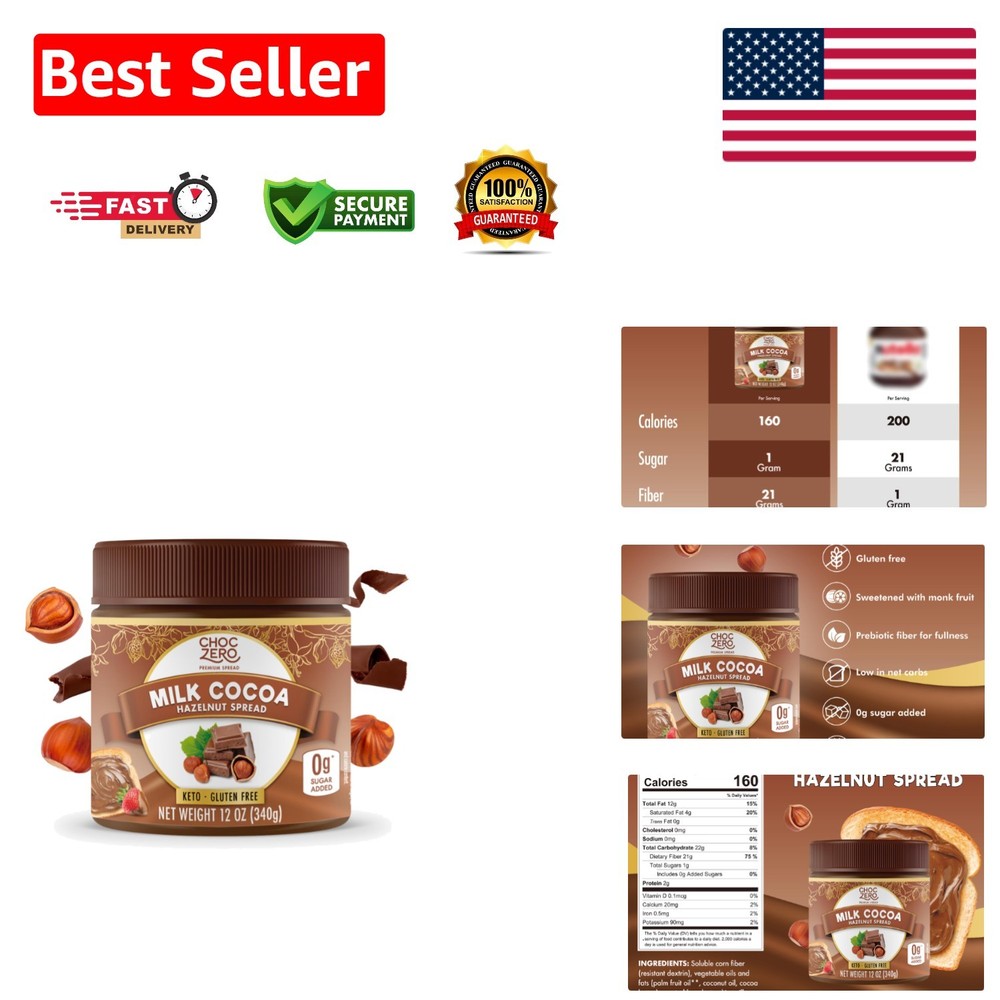 Keto Milk Chocolate Hazelnut Dessert Spread – Gluten Free, High Fiber, 12 oz