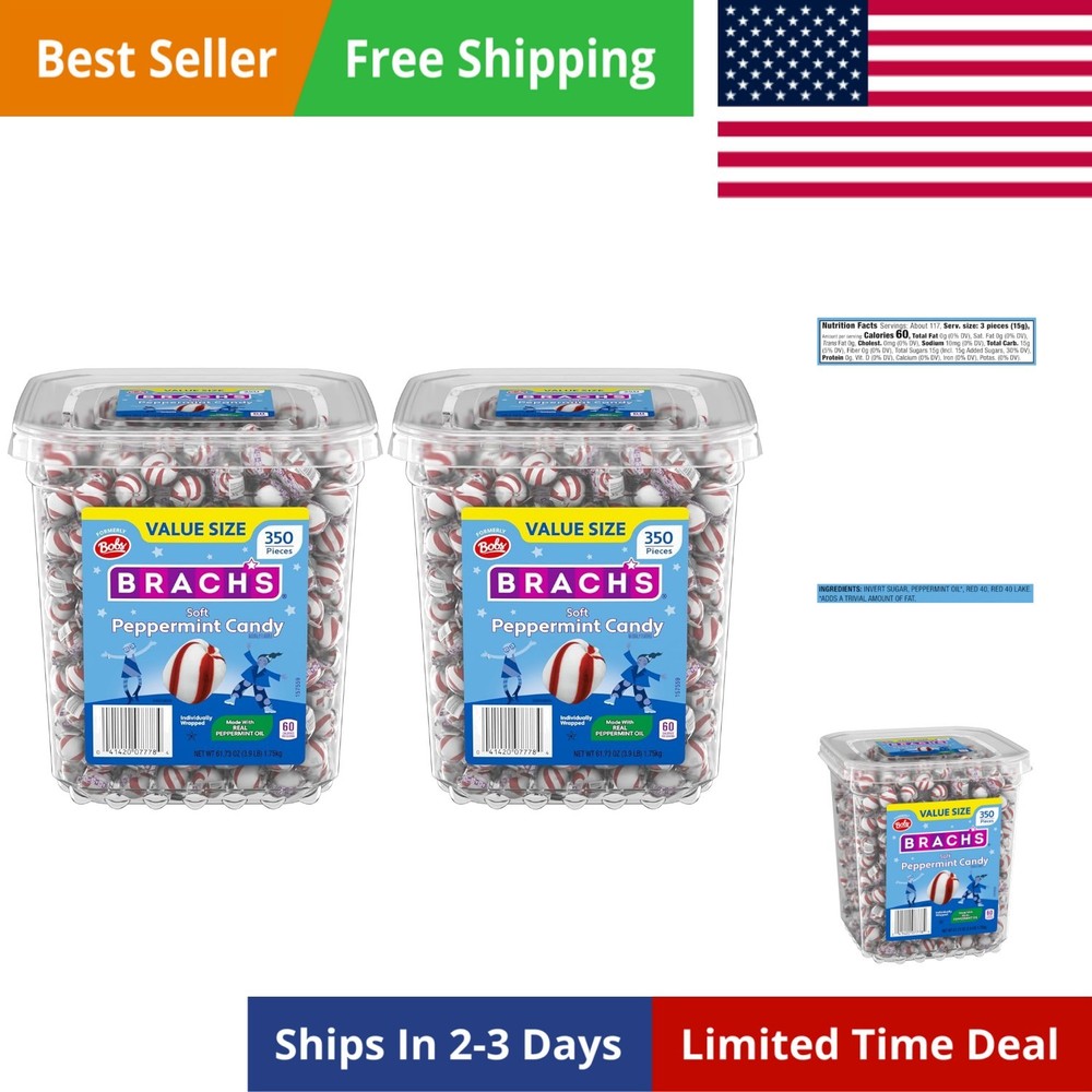 Bobs Sweet Stripes Soft Peppermint Candy, Individually Wrapped Pieces, 3.9 Lb…