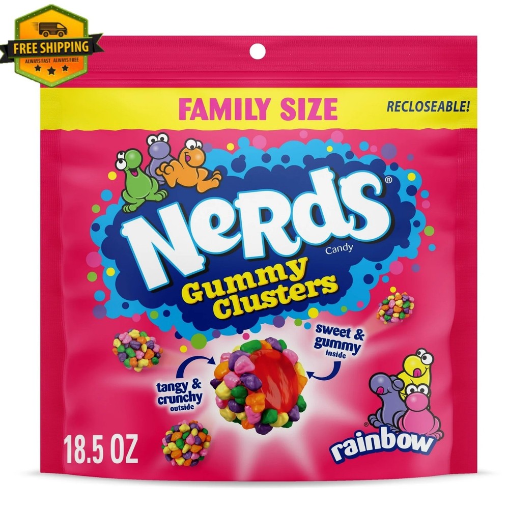 NERDS Rainbow Gummy Clusters Candy, Crunchy and Chewy, 18.5 oz Bag