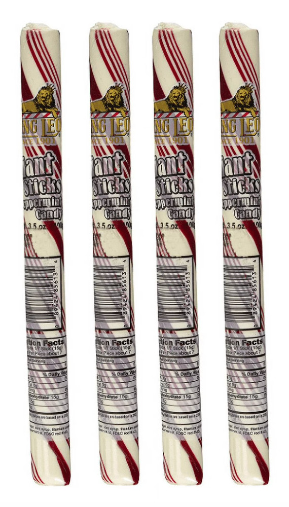 King Leo Giant Peppermint Sticks, 3.5 Ounces, RARE, 4 Pack (4 Sticks Total)