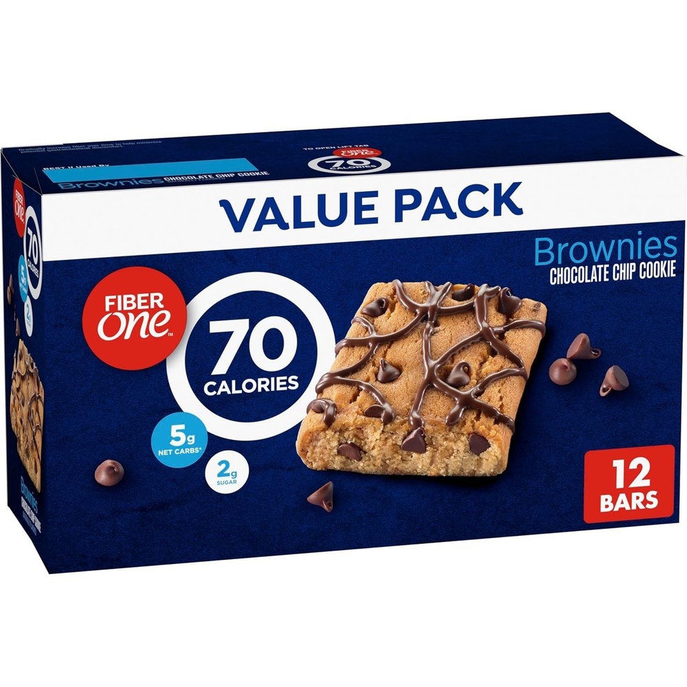Fiber One 70 Calorie Brownies, Chocolate Chip Cookie Snack Bars, 12 Ct, 10.6 oz