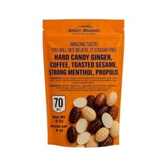 Andy Anand 70pc Sugar Free Hard Candy Ginger, Coffee, Toasted Sesame, Strong Men