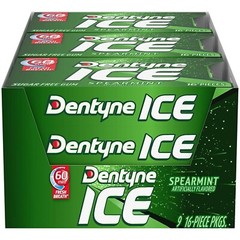 Dentyne Ice Sugar Free Gum ( Spearmint 16 Piece Pack of 9 )