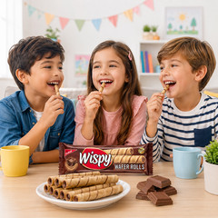 Box of 24 Hilal Wispy Wafer Rolls Chocolate Cream Packs Crispy Chocolate Snack