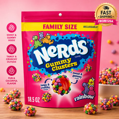 NERDS gummy clusters,candy, rainbow,crunchy and gummy, 18.5 oz bag…