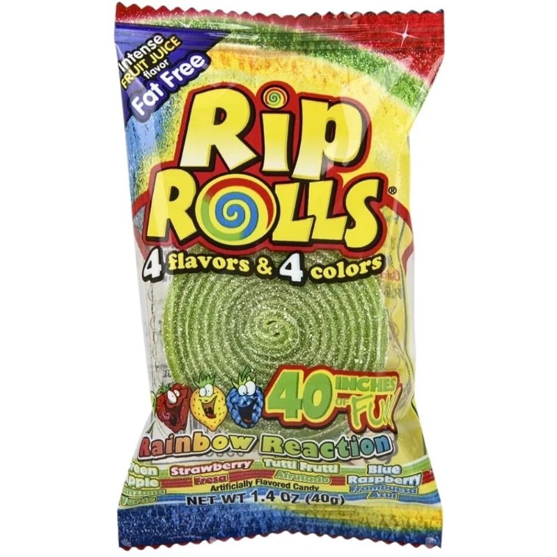 5x Rips Rolls Rainbow Reaction Sour Candy Licorice Snack Sweet Treats Lot 1.4oz