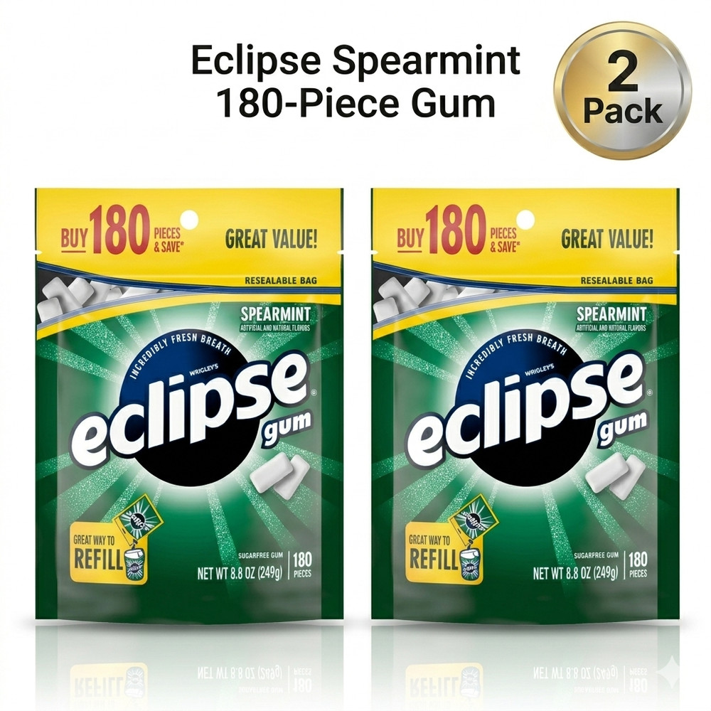 (2 Pack) Eclipse Spearmint Sugar Free Chewing Gum, Value Pack – 180 ct Bag