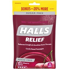 HALLS Relief Sugar Free Black Cherry Flavor Cough Drops, 1 Bag (30 Total Drops)