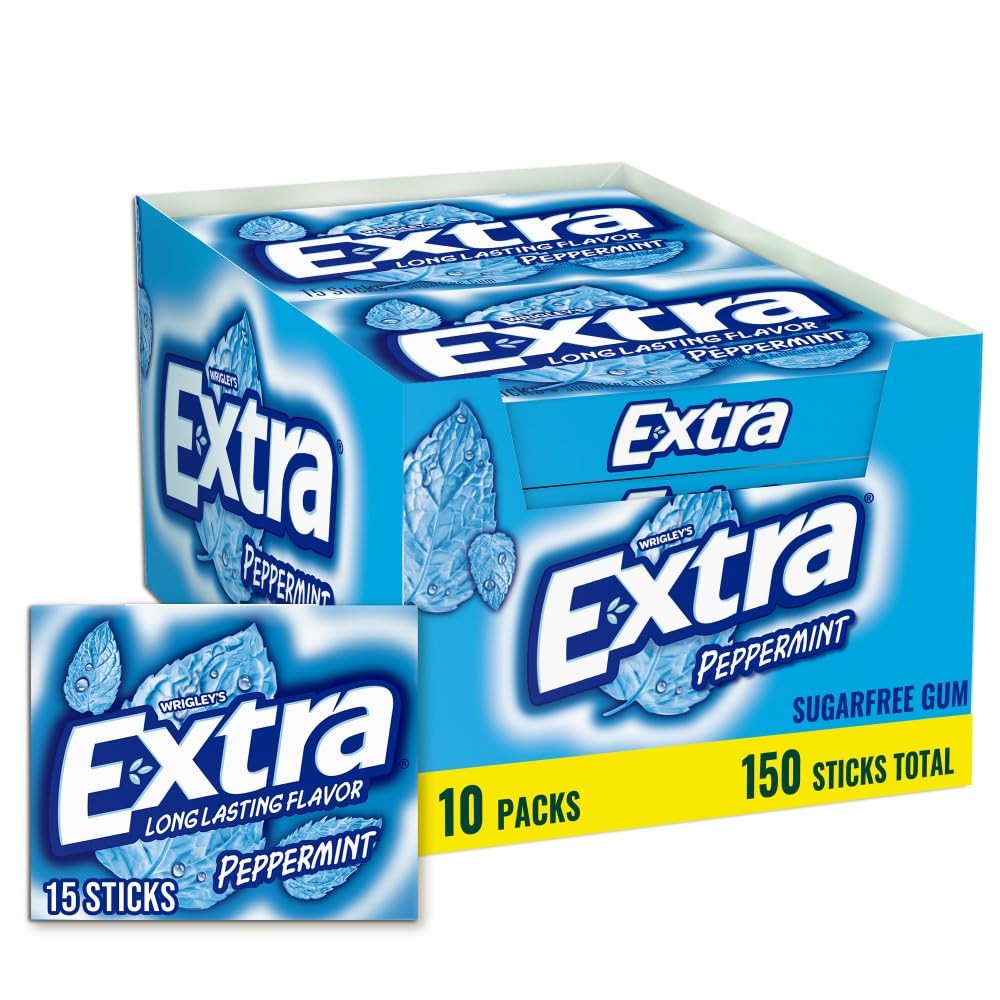 Extra Gum Peppermint Chewing Gum Bulk, Individually Wrapped,15 Count (Pack of 10