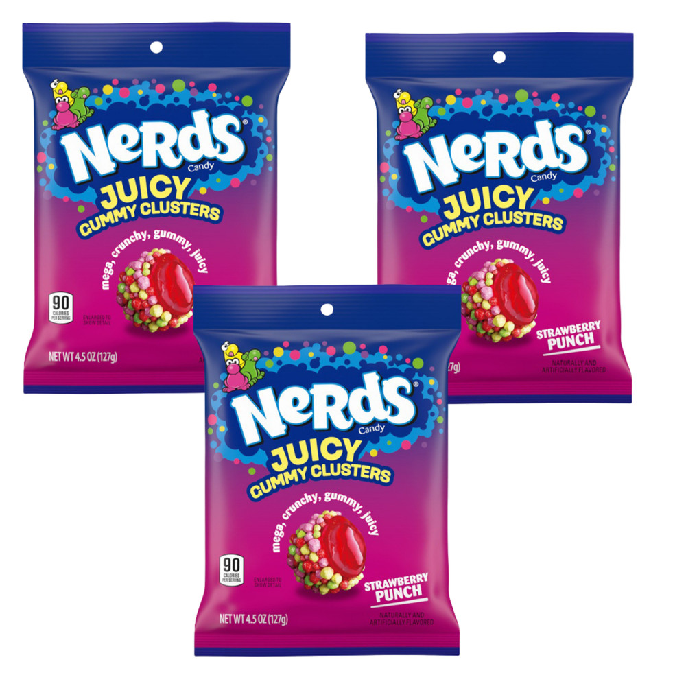 Nerds Juicy Gummy Clusters Strawberry Punch 3 Bags 4.5 oz Candy