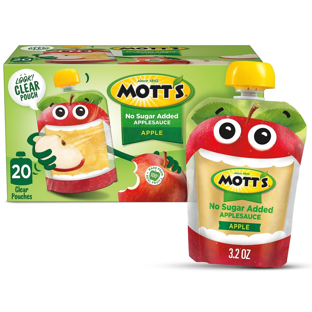 Mott’s No Sugar Added Applesauce, Made from Real Fruit, 20 Count