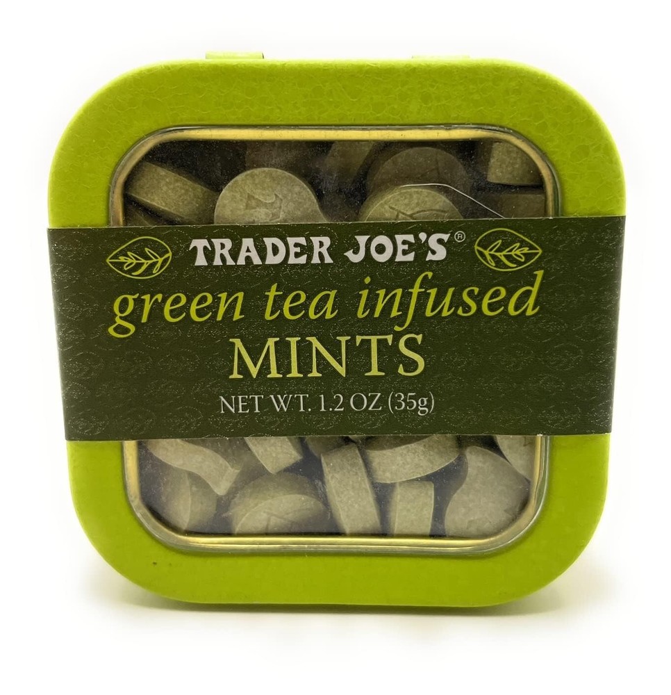 Trader Joe’s 1.23 oz GREEN TEA INFUSED Breath Mints in Metal Tin ** BB 1/2026 **