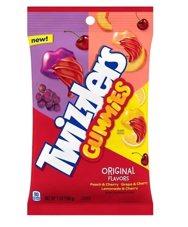 Twizzlers Gummies – Original Peach Grape Lemonade & Cherry, 7 oz Bag (Pack of 3)