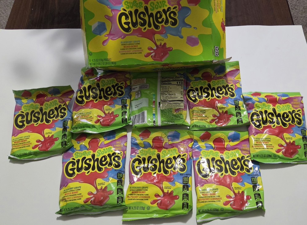 Gushers Super Sour Gushers Variety Pack 8, 4.25 oz Blueberry Grape Berry