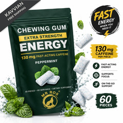 MR ROS Caffeine Gum – Energy Chewing Gum, 130 mg 60 Count (Pack of 1), White