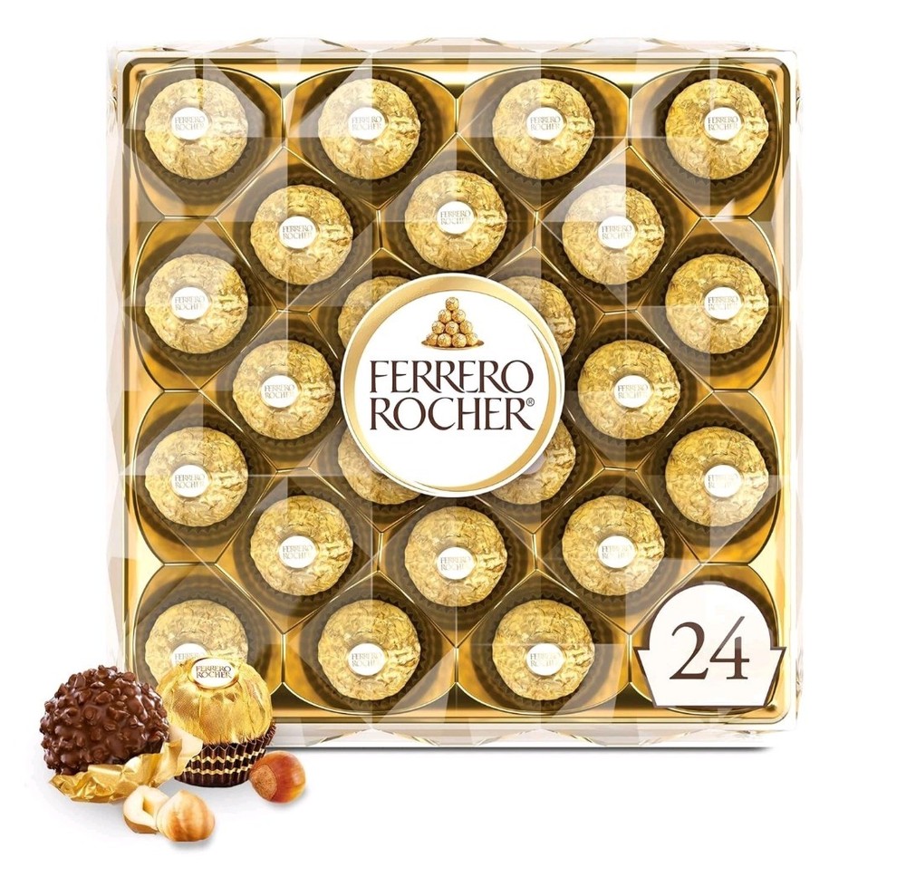 Ferrero Rocher Gourmet Hazelnut Milk Chocolate Valentine’s Day Gift Box, 24 Indi