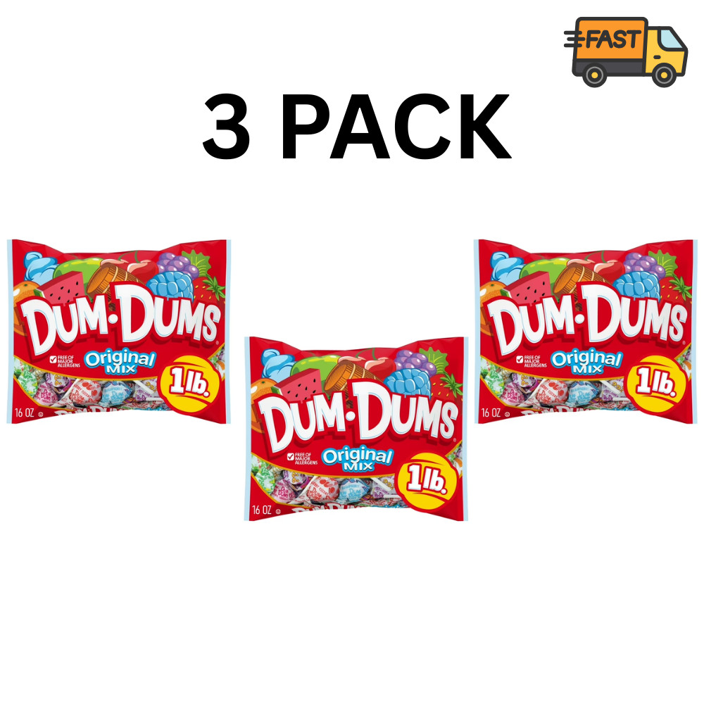 Dum Dums Original Mix Lollipop Suckers, Assorted Hard Party Candy, 16oz Bag